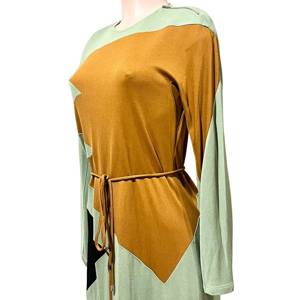 T-175. Tory Burch Color Block Honeycomb Jersey Dress Light Green Viridian - Picture 11 of 13